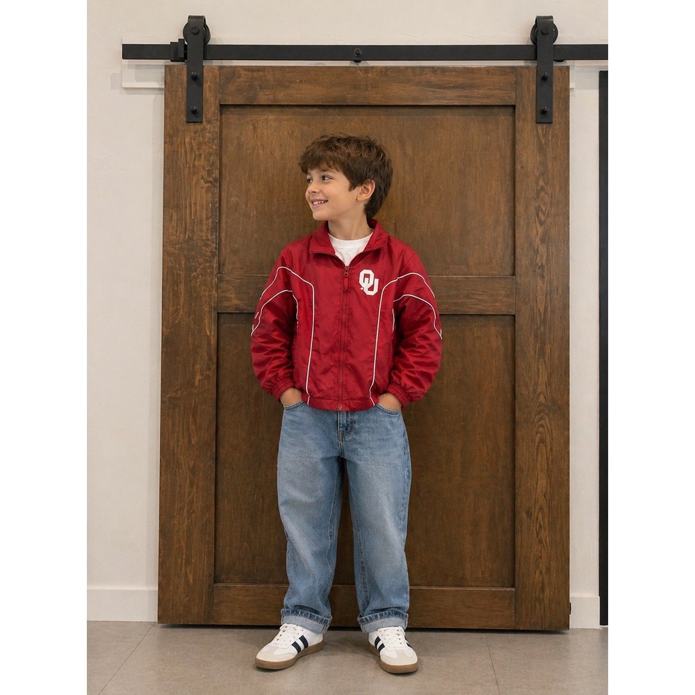 Mighty Mac Kids Oklahoma Sooners OU Windbreaker Jacket Red Size S 8 Full Zip‎